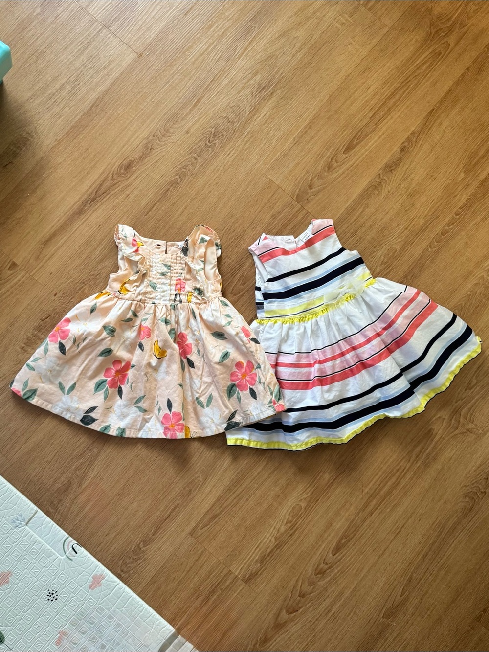 Carter's Pink Floral Dress and White Striped Dress with Yellow Trim